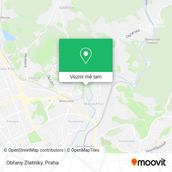 Obřany Zlatníky mapa
