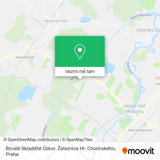Bývalé Skladiště Úzkor. Železnice Hr. Chorinského mapa