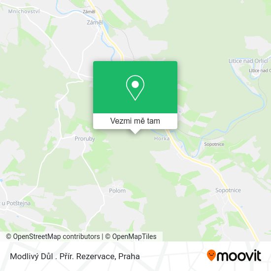 Modlivý Důl . Přír. Rezervace mapa