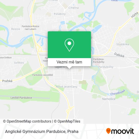 Anglické Gymnázium Pardubice mapa
