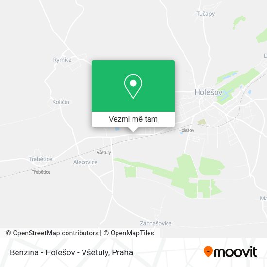 Benzina - Holešov - Všetuly mapa