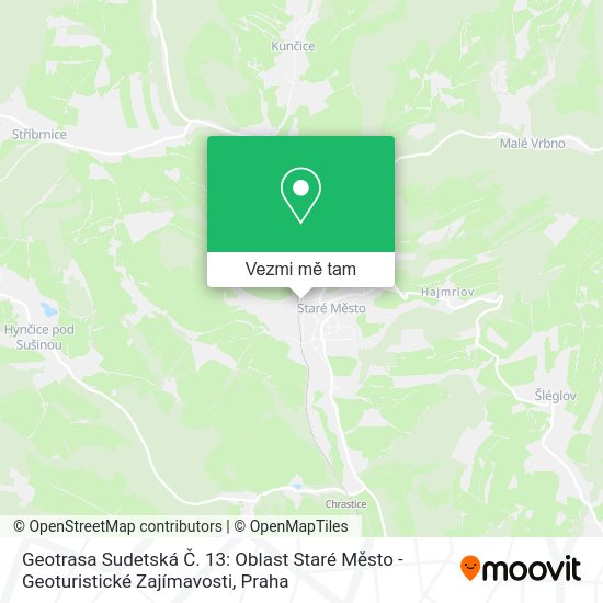 Geotrasa Sudetská Č. 13: Oblast Staré Město - Geoturistické Zajímavosti mapa