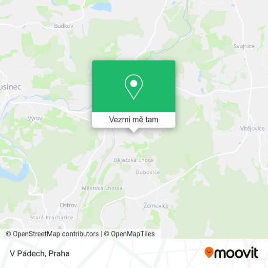 V Pádech mapa