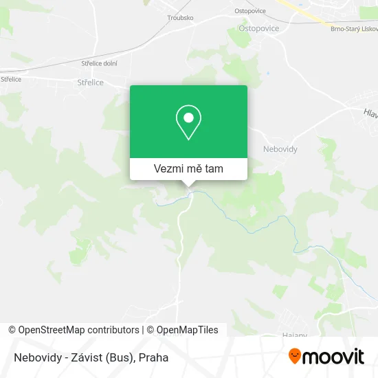 Nebovidy - Závist (Bus) mapa