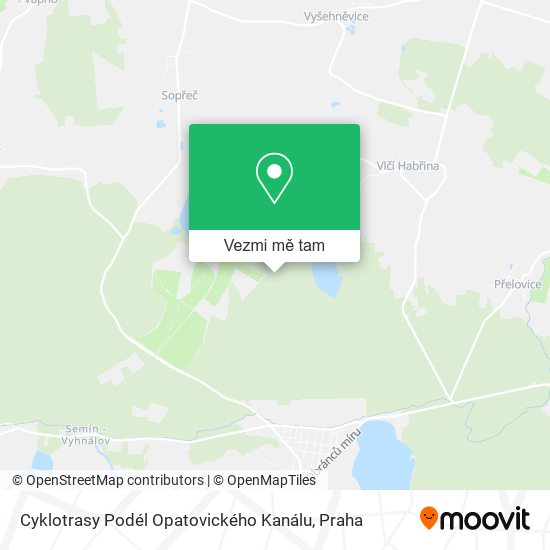 Cyklotrasy Podél Opatovického Kanálu mapa