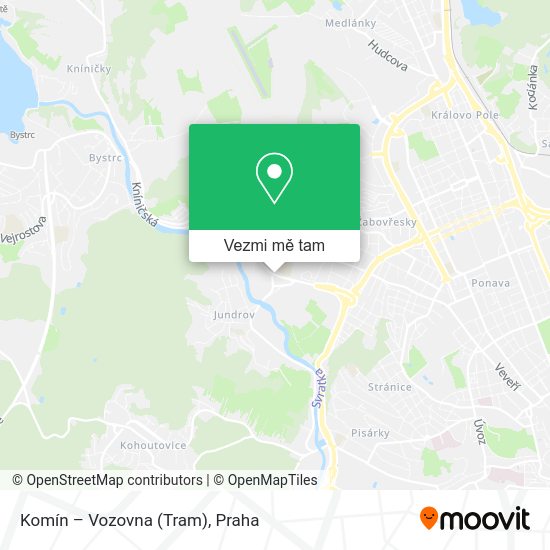 Komín – Vozovna (Tram) mapa