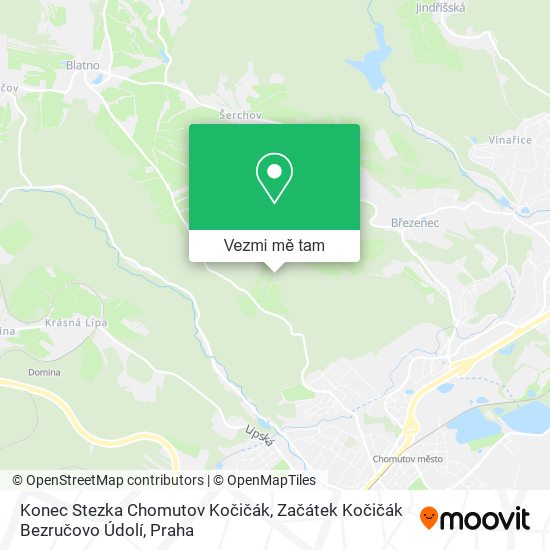 Konec Stezka Chomutov Kočičák, Začátek Kočičák Bezručovo Údolí mapa