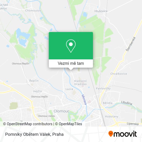 Pomníky Obětem Válek mapa