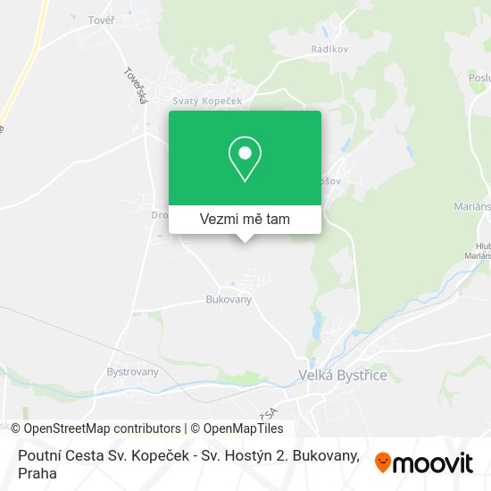 Poutní Cesta Sv. Kopeček - Sv. Hostýn 2. Bukovany mapa