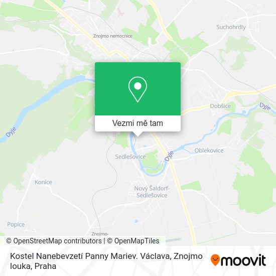 Kostel Nanebevzetí Panny Mariev. Václava, Znojmo louka mapa