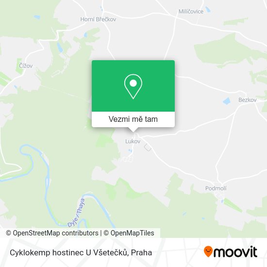 Cyklokemp hostinec U Všetečků mapa