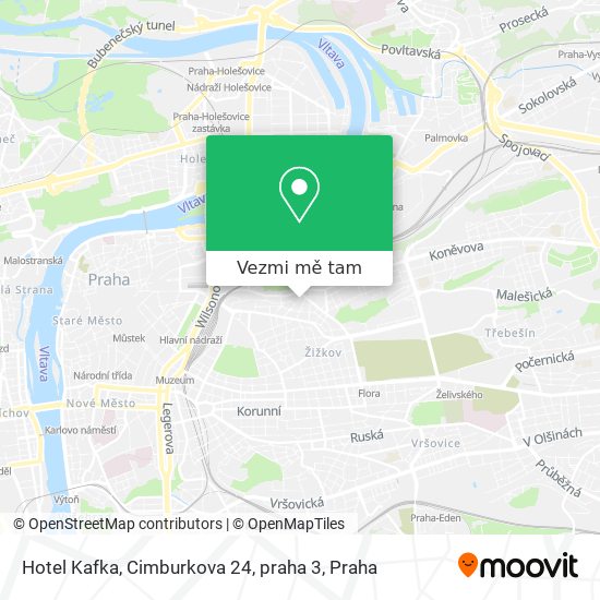 Hotel Kafka, Cimburkova 24, praha 3 mapa