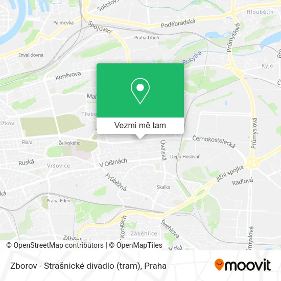Zborov - Strašnické divadlo (tram) mapa