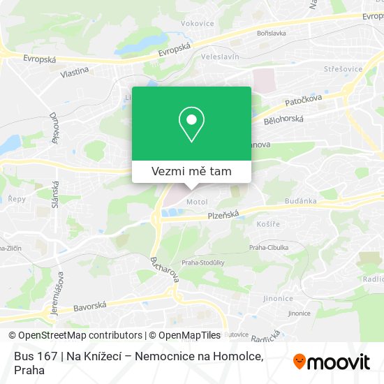 Bus 167 | Na Knížecí – Nemocnice na Homolce mapa