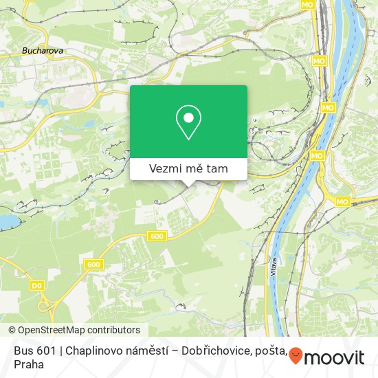 Bus 601 | Chaplinovo náměstí – Dobřichovice, pošta mapa