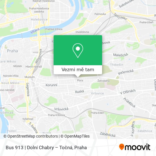 Bus 913 | Dolní Chabry – Točná mapa