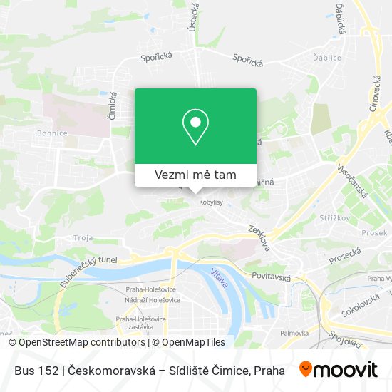 Bus 152 | Českomoravská – Sídliště Čimice mapa