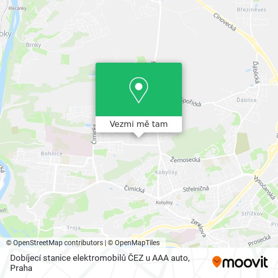 Dobíjecí stanice elektromobilů ČEZ u AAA auto mapa