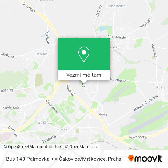 Bus 140 Palmovka <-> Čakovice / Miškovice mapa