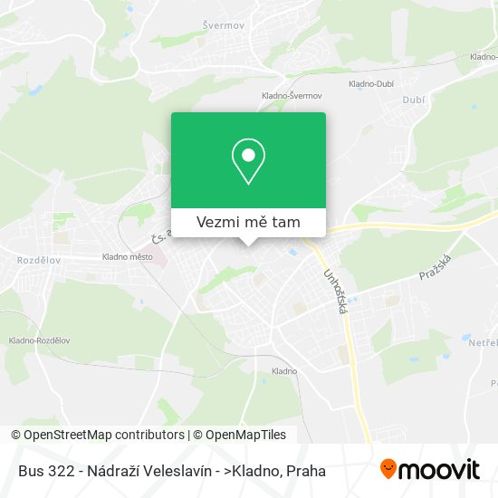 Bus 322 - Nádraží Veleslavín - >Kladno mapa