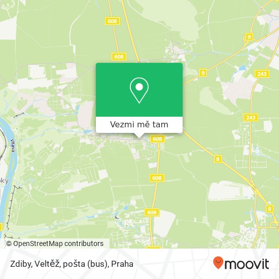 Zdiby, Veltěž, pošta (bus) mapa