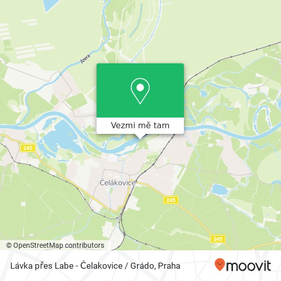 Lávka přes Labe - Čelakovice / Grádo mapa