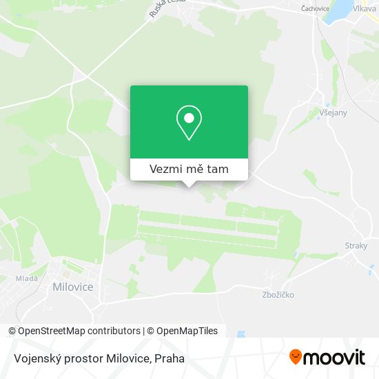 Vojenský prostor Milovice mapa