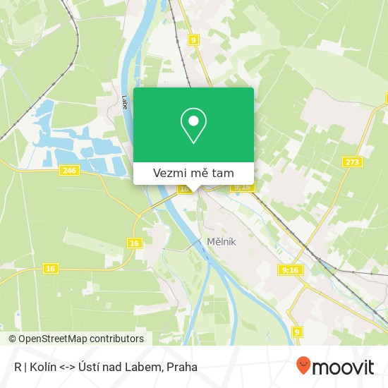 R | Kolín <-> Ústí nad Labem mapa