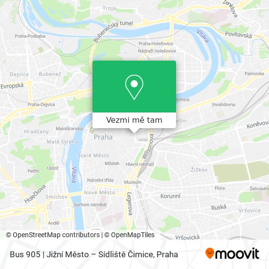 Bus 905 | Jižní Město – Sídliště Čimice mapa