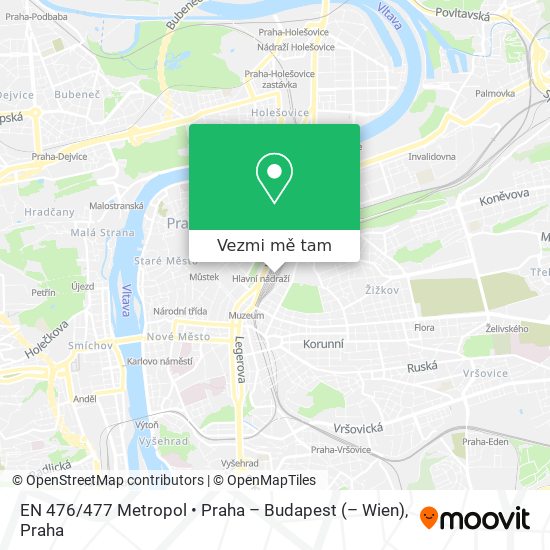 EN 476 / 477 Metropol • Praha – Budapest (– Wien) mapa