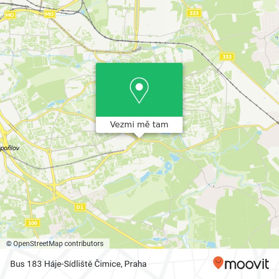 Bus 183 Háje-Sídliště Čimice mapa