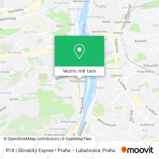R18 | Slovácký Expres • Praha – Luhačovice mapa