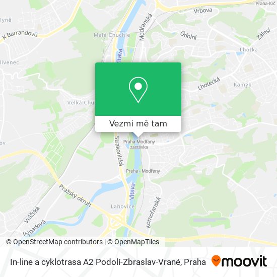In-line a cyklotrasa A2 Podolí-Zbraslav-Vrané mapa