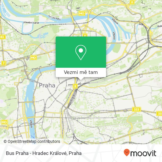 Bus Praha - Hradec Králové mapa