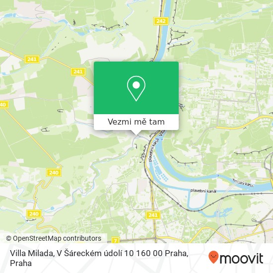 Villa Milada, V Šáreckém údolí 10 160 00 Praha mapa