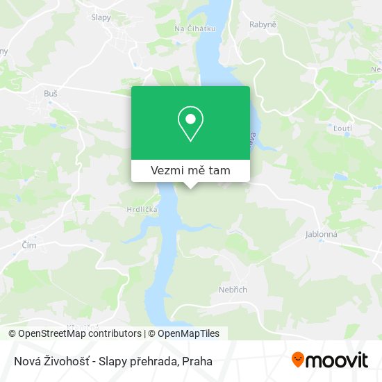 Nová Živohošť - Slapy přehrada mapa