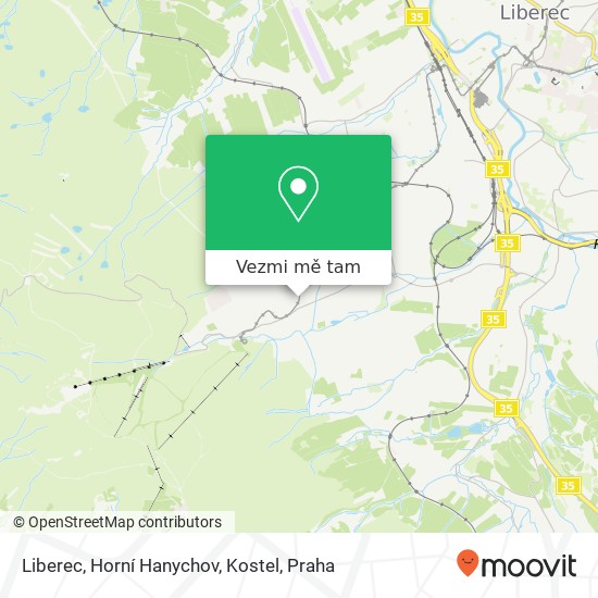 Liberec, Horní Hanychov, Kostel mapa