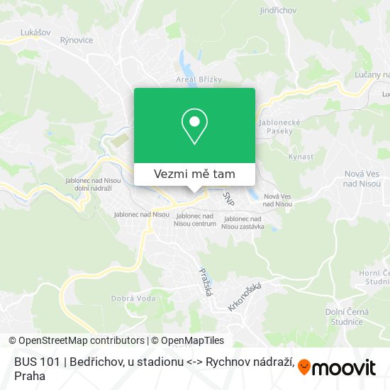 BUS 101 | Bedřichov, u stadionu <-> Rychnov nádraží mapa