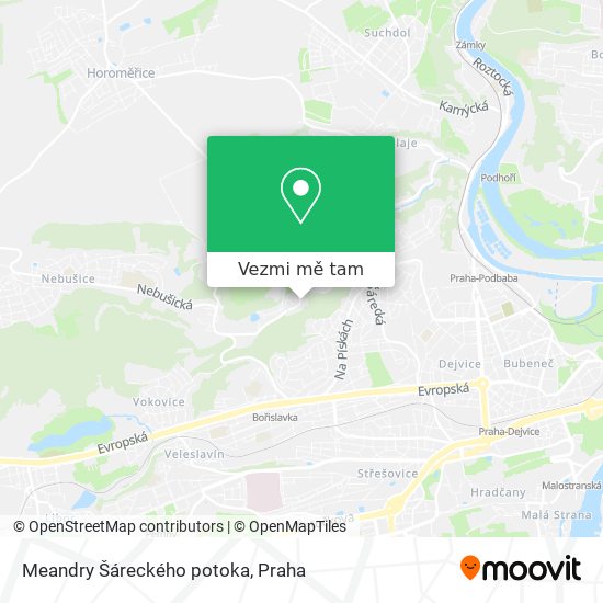 Meandry Šáreckého potoka mapa