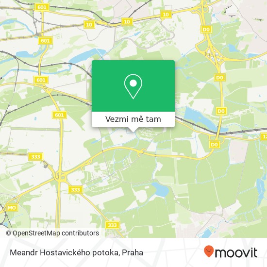 Meandr Hostavického potoka mapa