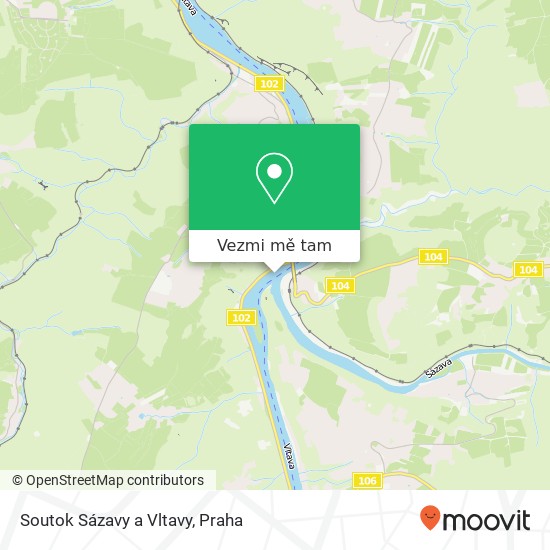 Soutok Sázavy a Vltavy mapa