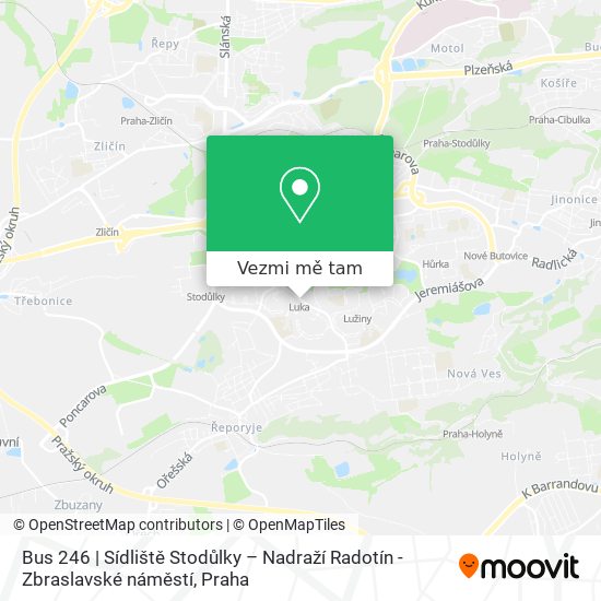 Bus 246 | Sídliště Stodůlky – Nadraží Radotín - Zbraslavské náměstí mapa