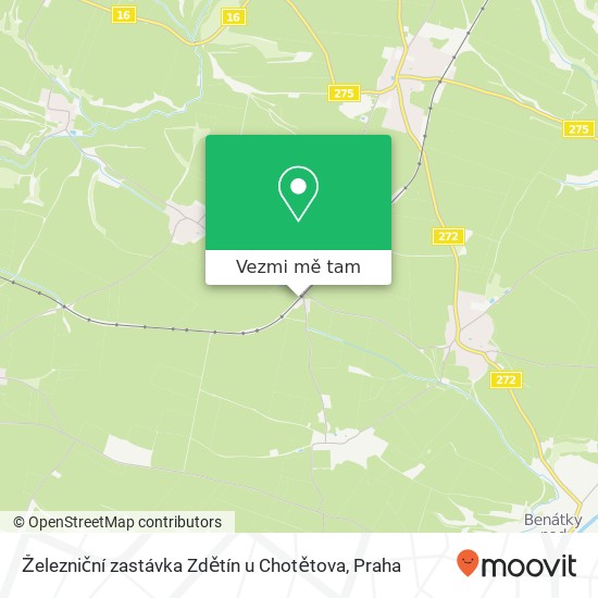 Železniční zastávka Zdětín u Chotětova mapa