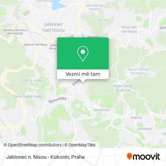 Jablonec n. Nisou - Kokonín mapa
