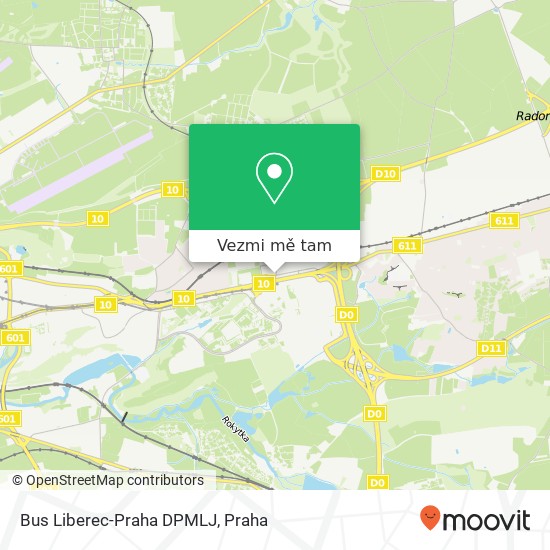 Bus Liberec-Praha DPMLJ mapa