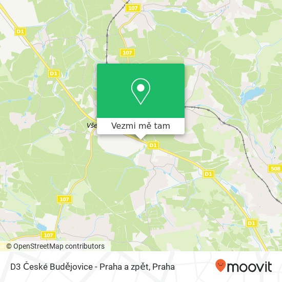 D3 České Budějovice - Praha a zpět mapa
