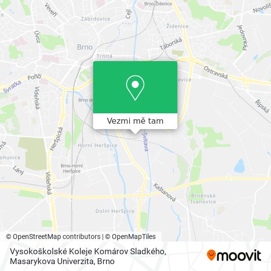 Vysokoškolské Koleje Komárov Sladkého, Masarykova Univerzita mapa