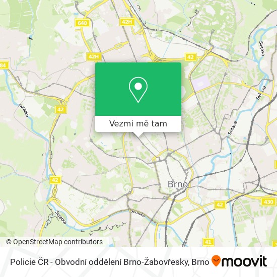 Policie ČR - Obvodní oddělení Brno-Žabovřesky mapa