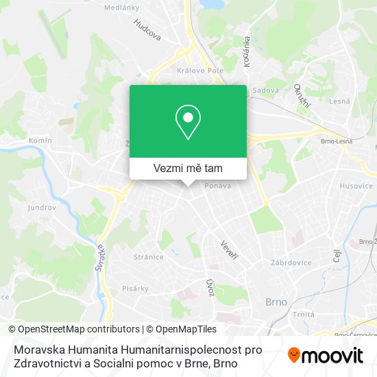 Moravska Humanita Humanitarnispolecnost pro Zdravotnictvi a Socialni pomoc v Brne mapa