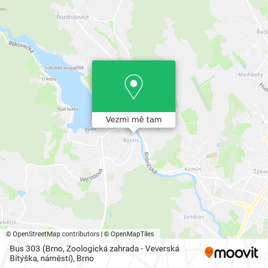 Bus 303 (Brno, Zoologická zahrada - Veverská Bítýška, náměstí) mapa